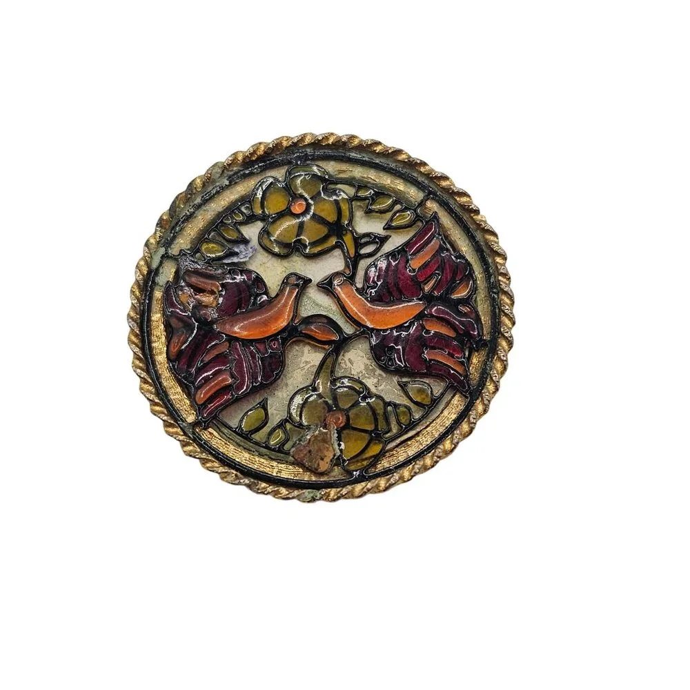 Vtg Cloisonné Style Enamel Bird Brooch Stained Glass Style Art Nouveau Revival - Picture 8 of 9